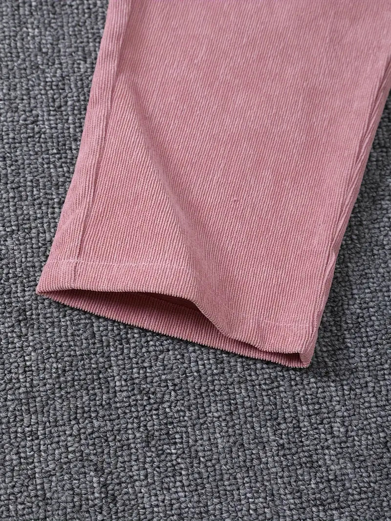 2PC Elegant Puffed Long Sleeve top & Corduroy Pant Set