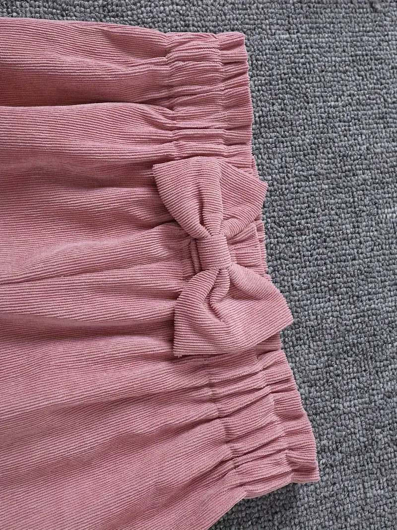 2PC Elegant Puffed Long Sleeve top & Corduroy Pant Set