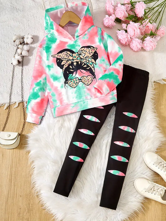 2Pc Girls Tie Dye Figure Print Set