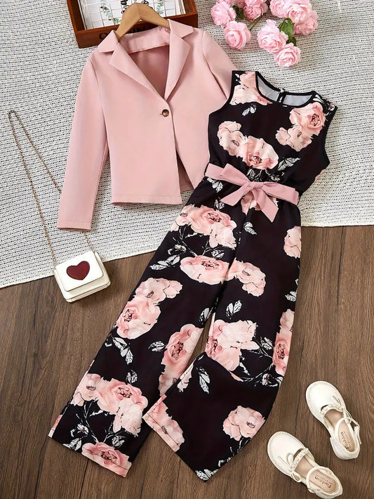 Girls Fashionable Casual Jumpsuit (Pink Floral)