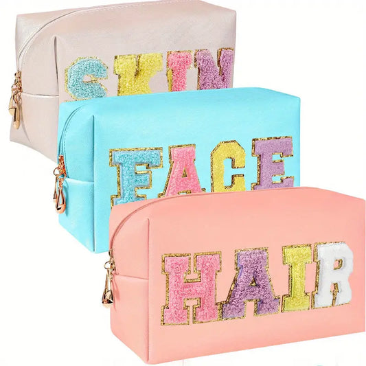 3Pc Make-up Bag Set (Pink, Blue, Beige)