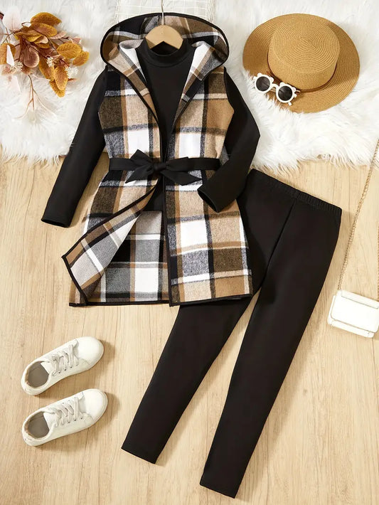 3Pc Girls Elegant Plaid Set