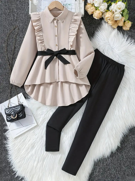 2Pc Girls Elegant Long sleeve Peplum Set