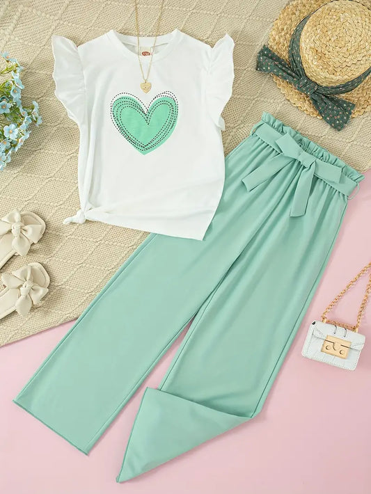 Girls 2Pc Trendy Heart set (Green)