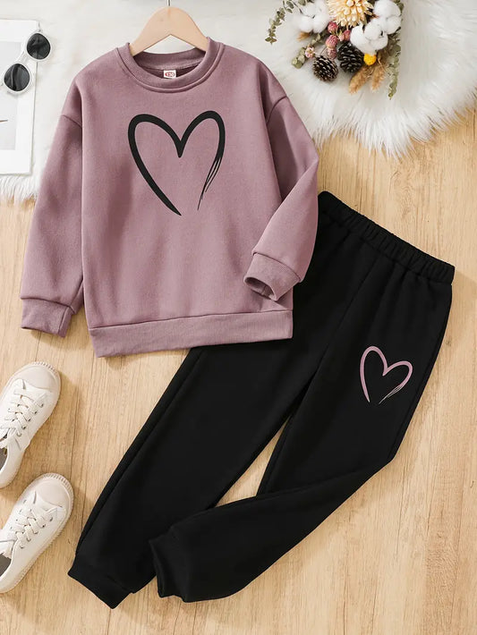 2Pc Set Girls Heart Tracksuit