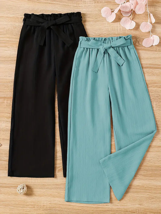 2 x Girls loose and comfy Pants (Lake Green + Black)