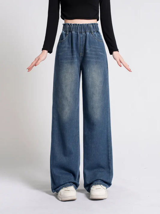 Teens Chic High-Waist Straight-Leg Jeans (Sea Blue)