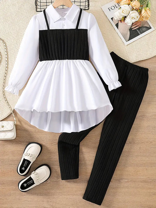 2 Pc Elegant Black/White Top & Pants Set