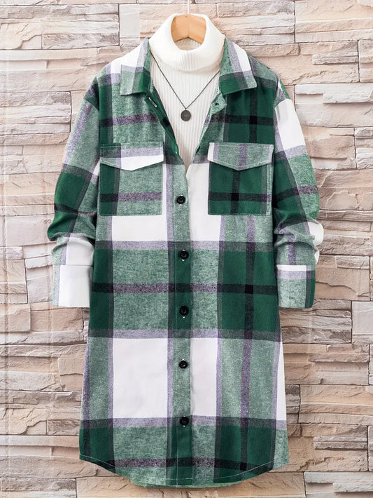 Chic Plaid Shirt For Girls (Green)