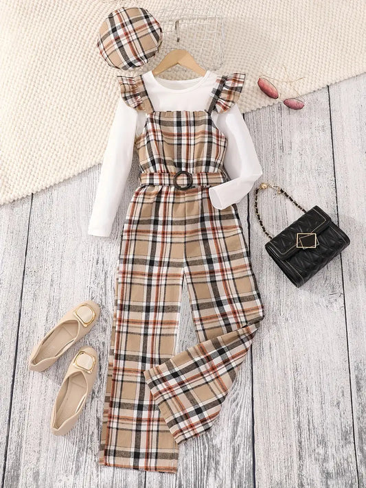 Girls 4pc Plaid Jumpsuit